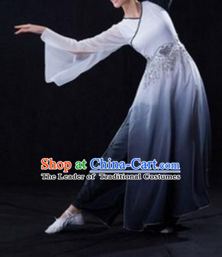 Traditional Chinese Classical Dance Fan Dance Costume, Folk Dance Umbrella Dance Gradient Grey Uniform Clothing for Women