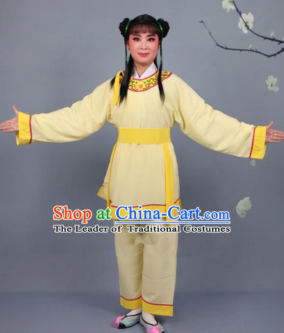 Top Grade Professional Beijing Opera Livehand Yellow Costume, Traditional Ancient Chinese Peking Opera Lad Boy Book Clothing