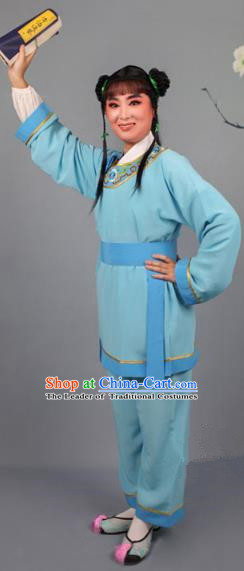 Top Grade Professional Beijing Opera Livehand Blue Costume, Traditional Ancient Chinese Peking Opera Lad Boy Book Clothing