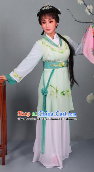 Top Grade Professional Beijing Opera Young Lady Costume Light Green Hua Tan Embroidered Dress, Traditional Ancient Chinese Peking Opera Maidservants Embroidery Clothing