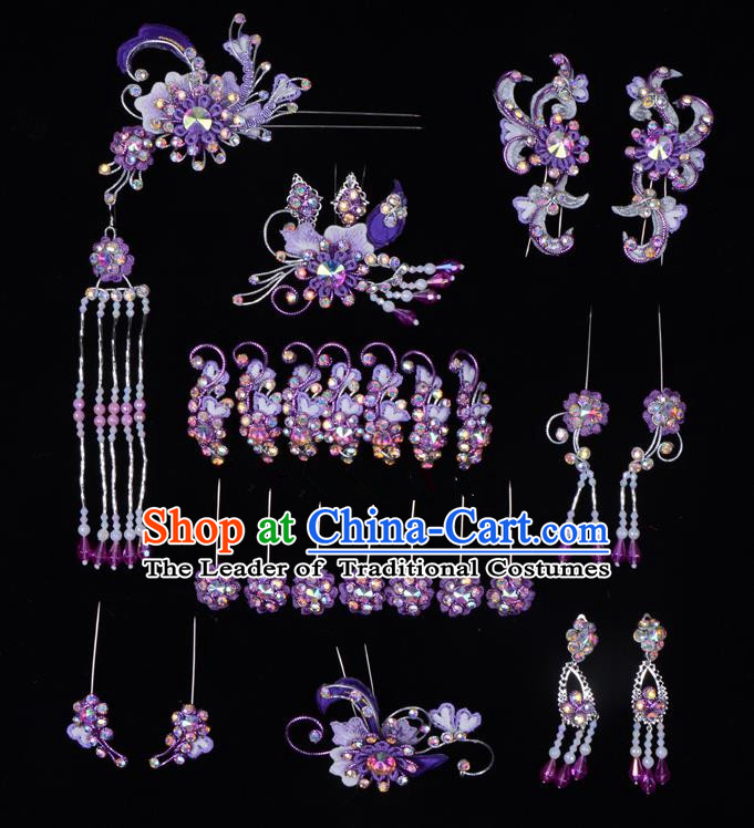 Top Grade Professional Beijing Opera Diva Hair Accessories Complete Set, Traditional Ancient Chinese Peking Opera Tassel Step Shake Hua Tan Hairpins Headwear