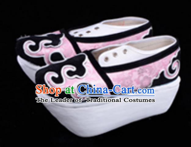 Top Grade Professional Beijing Opera Niche Pink Shoes, Traditional Ancient Chinese Peking Opera Young Men Flange Shoes