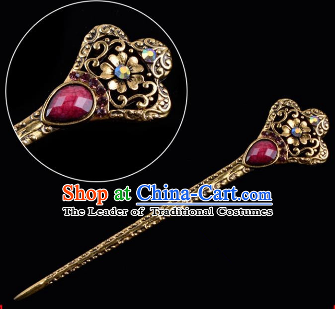 Traditional China Beijing Opera Hua Tan Pantaloon Hair Accessories Purple Hairpin, Ancient Chinese Peking Opera Women Hairpins Diva Kanzashi Headwear