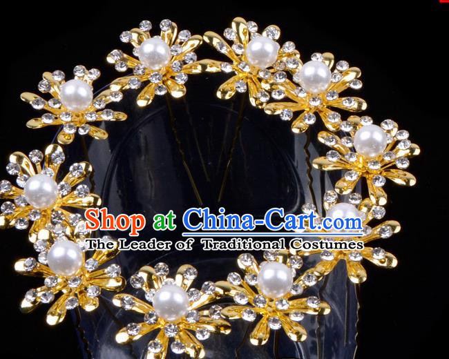 Traditional China Beijing Opera Hua Tan Hair Accessories Pearls Hairpin, Ancient Chinese Peking Opera Women Hairpins Diva Temple Kanzashi Headwear