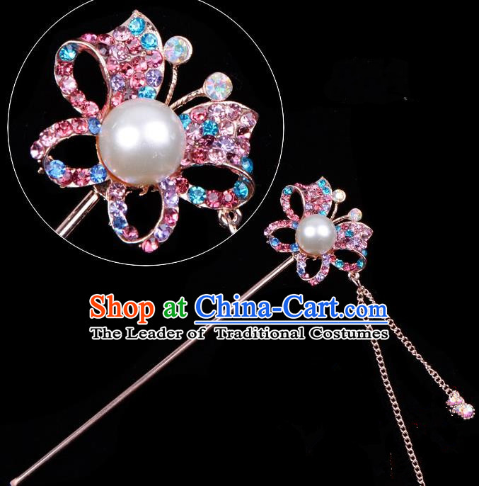 Traditional China Beijing Opera Hua Tan Hair Accessories Colorful Crystal Butterfly Hairpin, Ancient Chinese Peking Opera Tassel Step Shake Women Hairpins Diva Temple Kanzashi Headwear