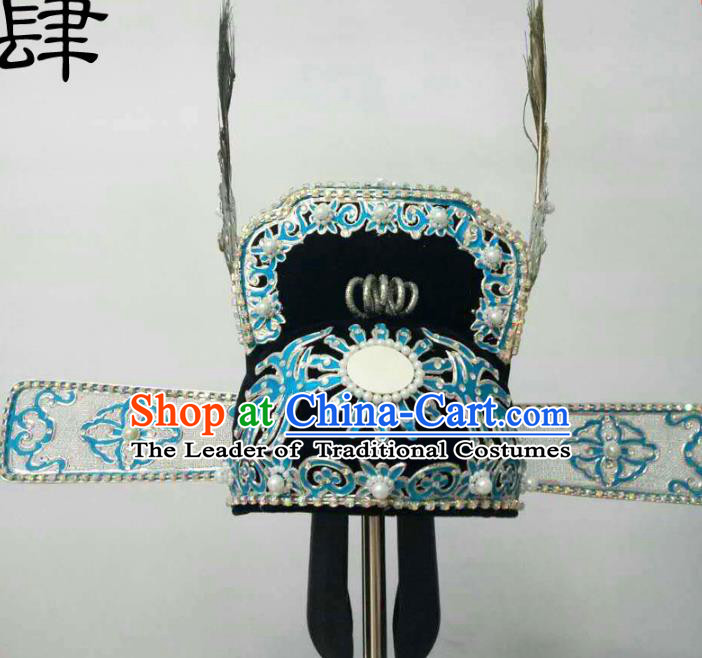 Traditional Handmade Chinese Classical Peking Opera Young Men Hat Pearls Tuinga, China Beijing Opera Prince Lang Scholar Headpiece Headwear