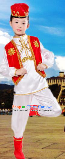 Traditional Chinese Uyghur Nationality Dance Costume, Children Folk Dance Ethnic Costume, Chinese Minority Nationality Uigurian Dance Clothing for Boys