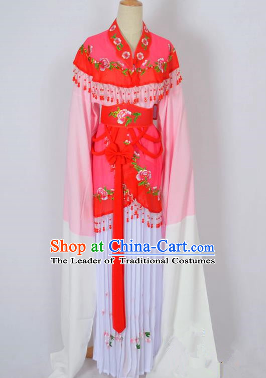 Traditional Chinese Professional Peking Opera Young Lady Costume Water Sleeve Embroidered Dress, China Beijing Opera Diva Hua Tan Pink Ceremonial Clothing