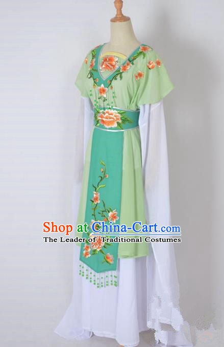 Traditional Chinese Professional Peking Opera Nobility Lady Water Sleeve Costume, China Beijing Opera Shaoxing Opera Royal Princess Embroidery Peony Green Dress Clothing