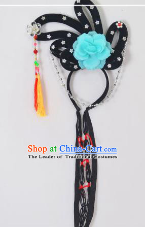 Traditional Handmade Chinese Classical Peking Opera Young Lady Hair Accessories and Wigs, China Beijing Opera Maidservants Diva Green Flower Headwear