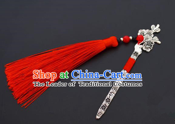 Traditional Handmade Chinese Classical Peking Opera Red Tassel Hair Accessories, China Beijing Opera Step Shake Hairpins