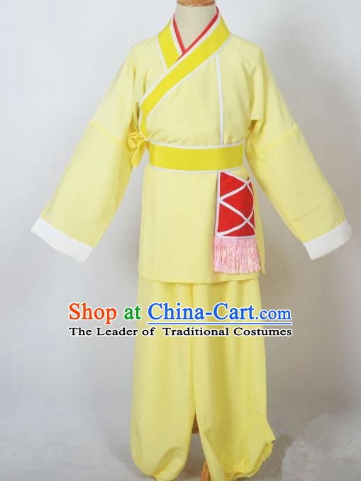 Traditional Chinese Professional Peking Opera Children Costume, China Beijing Opera Shaoxing Opera Village Kids Yellow Uniform Livehand Clothing