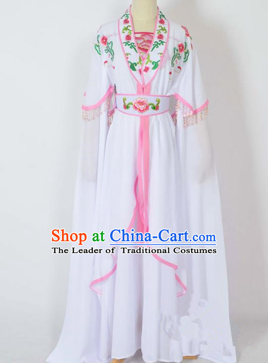 Traditional Chinese Professional Peking Opera Young Lady Costume Embroidery White Dress, China Beijing Opera Diva Hua Tan Water Sleeve Clothing