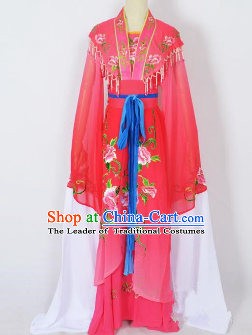 Traditional Chinese Professional Peking Opera Young Lady Princess Costume Rosy Embroidery Dress, China Beijing Opera Diva Hua Tan Embroidered Robe Clothing