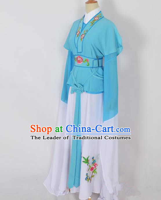 Traditional Chinese Professional Peking Opera Jordan-Sitting Water Sleeve Costume Blue Embroidery Dress, China Beijing Opera Diva Hua Tan Embroidered Clothing