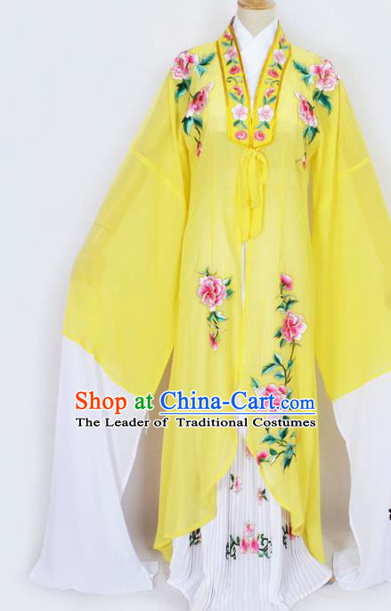 Traditional Chinese Professional Peking Opera Diva Princess Costume Embroidery Yellow Mantel, China Beijing Opera Hua Tan Young Lady Embroidered Clothing