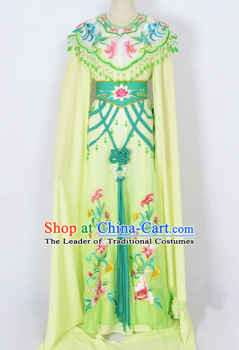 Traditional Chinese Professional Peking Opera Diva Young Lady Princess Costume Green Embroidery Dress, China Beijing Opera Hua Tan Embroidered Clothing