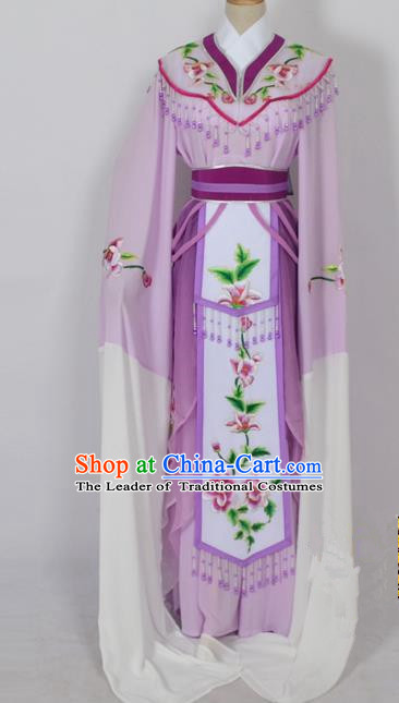 Traditional Chinese Professional Peking Opera Diva Young Lady Princess Water Sleeve Costume Purple Embroidery Dress, China Beijing Opera Hua Tan Embroidered Clothing