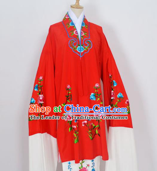 Traditional Chinese Professional Peking Opera Young Lady Costume Red Embroidery Mantel, China Beijing Opera Diva Hua Tan Embroidered Dress Clothing