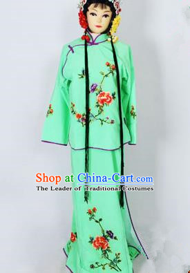 Traditional Chinese Professional Peking Opera Jordan-Sitting Costume Green Embroidery Dress, Children China Beijing Opera Diva Hua Tan Embroidered Maidservants Clothing