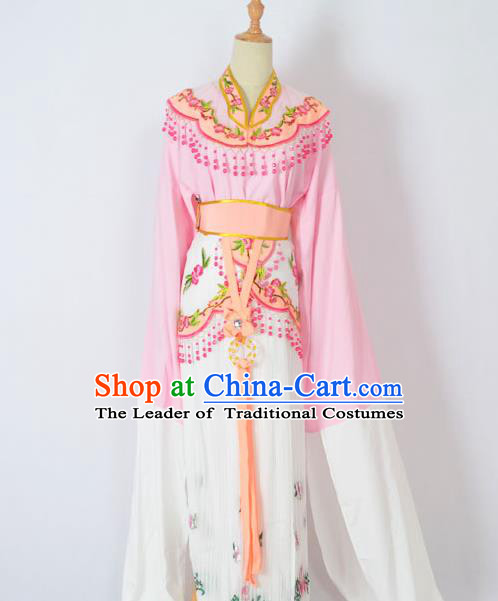 Traditional Chinese Professional Peking Opera Huangmei Opera Young Lady Princess Costume Pink Embroidery Dress, China Beijing Opera Diva Hua Tan Embroidered Clothing