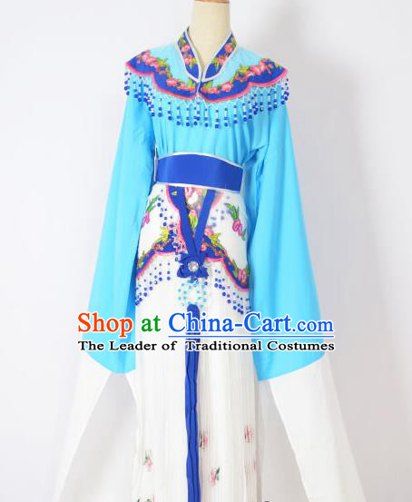 Traditional Chinese Professional Peking Opera Huangmei Opera Young Lady Princess Costume Deep Blue Embroidery Dress, China Beijing Opera Diva Hua Tan Embroidered Clothing