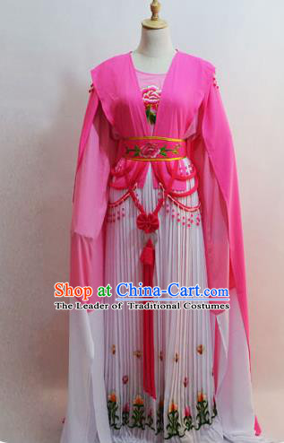 Traditional Chinese Professional Peking Opera Young Lady Princess Costume Water Sleeve Pink Embroidery Dress, China Beijing Opera Diva Hua Tan Embroidered Clothing