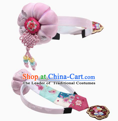 Traditional South Korean Handmade Embroidery Hair Accessories Pink Headband, Top Grade Korea Children Hair Clasp Headwear for Kids