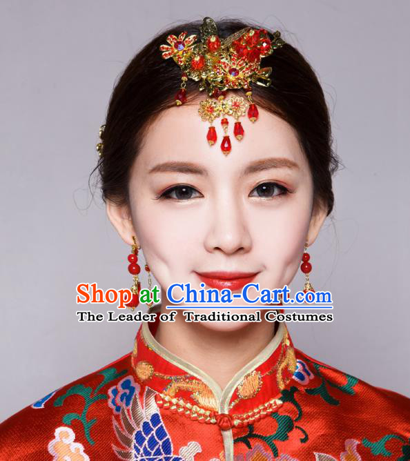 Traditional Handmade Chinese Ancient Classical Hair Accessories Bride Wedding Barrettes Hair Sticks, Xiuhe Suit Hair Jewellery Hair Fascinators Hairpins for Women