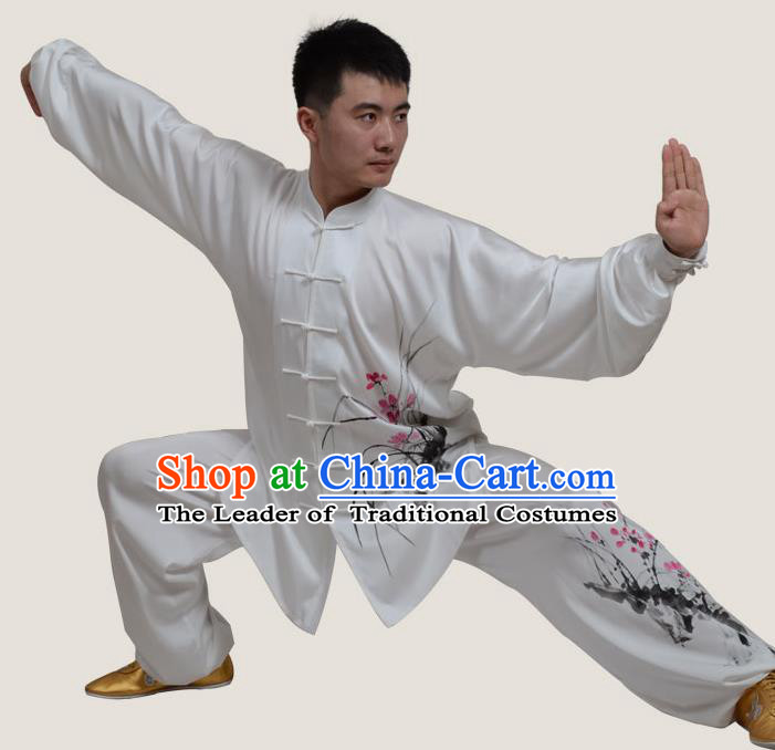 Top Grade China Martial Arts Costume Kung Fu Training Ink Painting Orchid Clothing, Chinese Tai Ji Uniform Gongfu Wushu Costume for Men