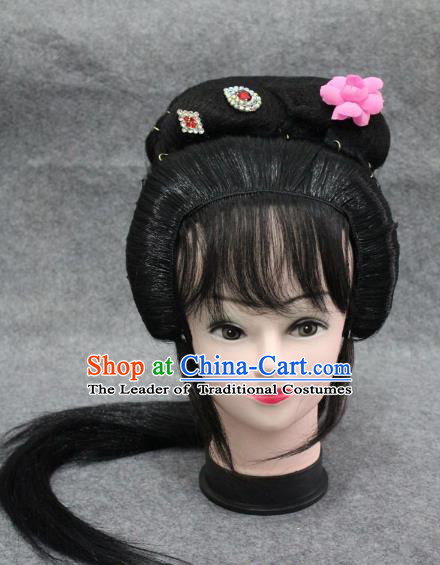 Traditional Handmade Chinese Ancient Classical Hair Accessories Peking Opera Young Lady Wig Sheath, China Beijing Opera Hua Tan Headgear