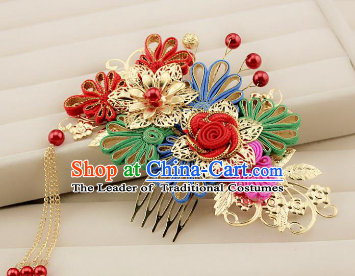 Traditional Handmade Chinese Ancient Classical Hair Accessories Barrettes Xiuhe Suit Cheongsam Hair Comb, Hanfu Hairpins Hair Fascinators for Women