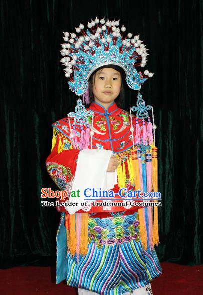 Top Grade Professional Beijing Opera Bride Embroidered Dress, Traditional Ancient Chinese Peking Opera Imperial Concubine Embroidery Clothing for Kids