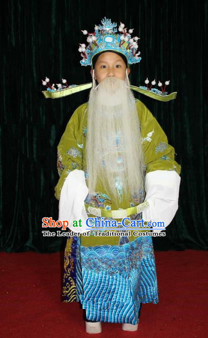 Top Grade Professional Beijing Opera Prime Minister Costume Embroidered Robe, Traditional Ancient Chinese Peking Opera Royal Highness Embroidery Dragons Clothing for Kids