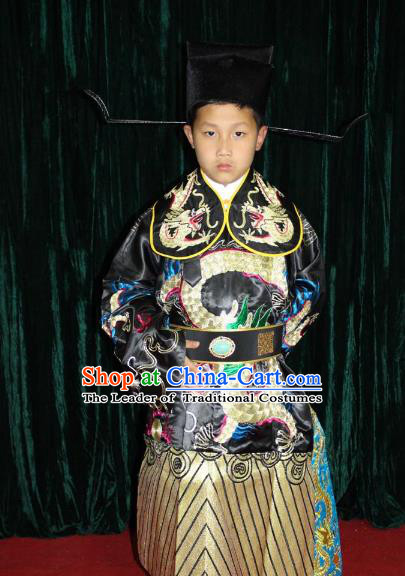 Top Grade Professional Beijing Opera Costume Embroidered Robe, Traditional Ancient Chinese Peking Opera Royal Highness Embroidery Gwanbok Clothing for Kids