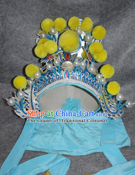 Traditional Handmade Chinese Ancient Classical Hair Accessories Peking Opera Takefu Hat, China Beijing Opera Wu-Sheng Warrior Headwear