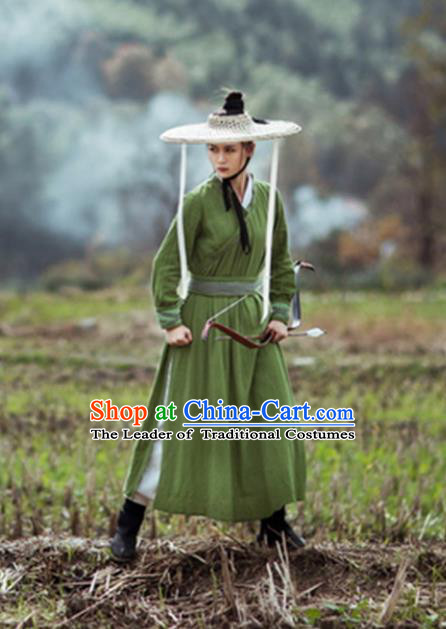 Traditional Chinese Ancient Female Swordswoman Costume, Chinese Ming Dynasty Kawaler Hanfu Chivalrous Women Green Clothing