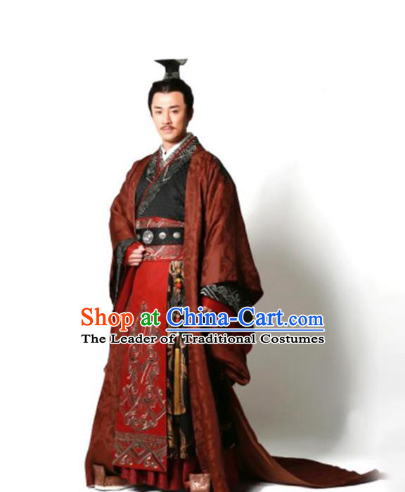 Traditional Chinese Ancient Qin Dynasty Emperor Embroidered Wedding Costume, China Han Dynasty Majesty Embroidery Hanfu Clothing