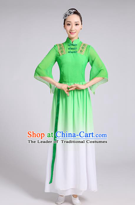 Traditional Chinese Yangge Fan Dance Costume, Chinese Classical Umbrella Dance Green Chiffon Uniform Yangko Embroidery Clothing for Women