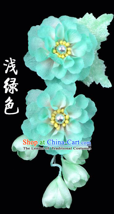 Traditional Beijing Opera Diva Hair Accessories Light Green Silk Flowers Hairpins, Ancient Chinese Peking Opera Hua Tan Hair Stick Headwear