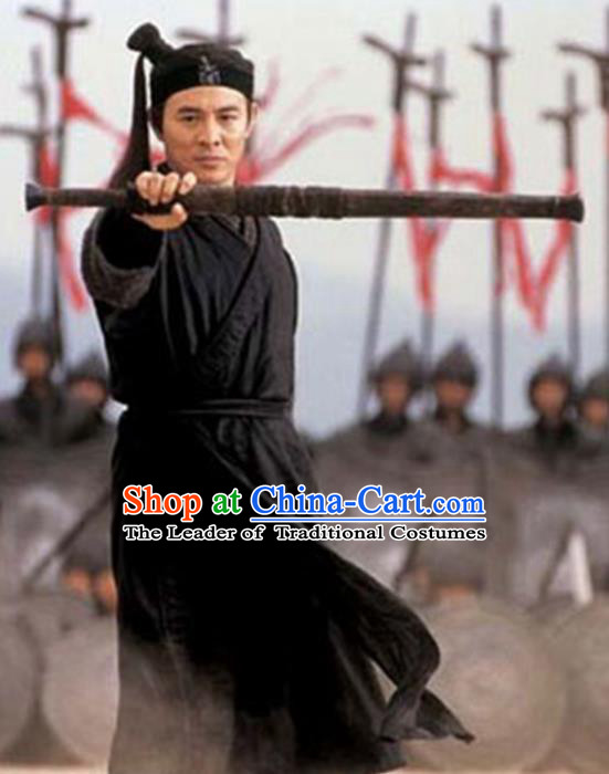 Traditional Chinese Ancient Swordsman Costume, Chinese Qin Dynasty Kawaler Hanfu Black Clothing