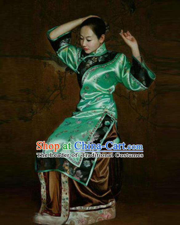 Traditional Ancient Chinese Republic of China Peeresses Costume Green Xiuhe Suit, Elegant Hanfu Clothing Chinese Qing Dynasty Nobility Dowager Clothing for Women