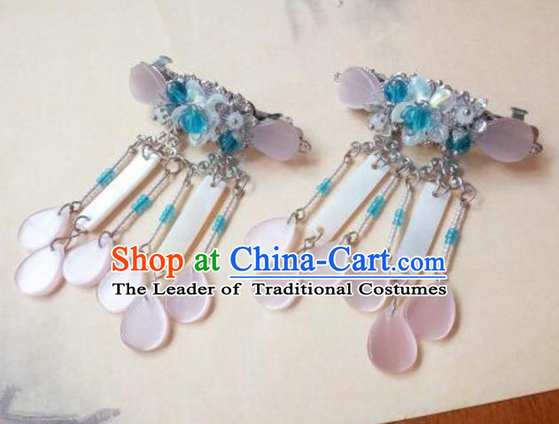 Traditional Handmade Chinese Ancient Classical Palace Lady Pink Tassel Hair Accessories, Hair Claw Hair Jewellery, Hair Fascinators Plum Blossom Hairpins for Women