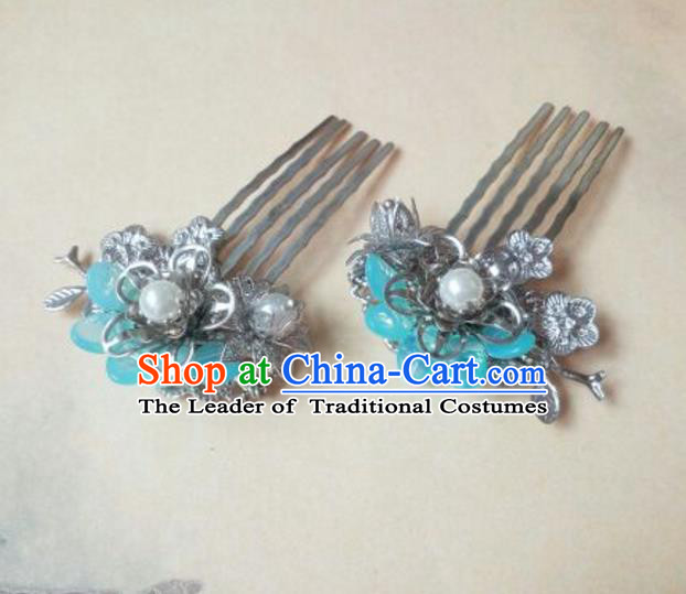 Traditional Handmade Chinese Ancient Classical Hanfu Hair Accessories Step Shake, Princess Green Hairpins Shell Hair Comb Headwear for Women