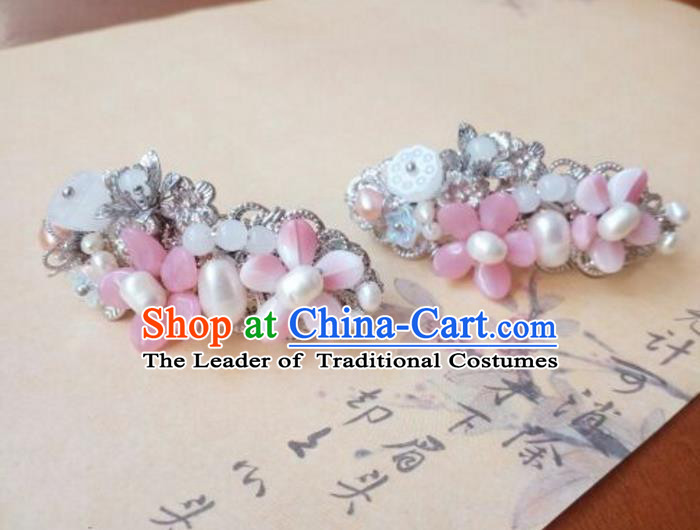 Traditional Handmade Chinese Ancient Classical Hanfu Hair Accessories Pink Oriental Cherry Hair Claw, Princess Hairpins Hair Stick Headwear for Women