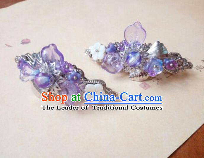 Traditional Handmade Chinese Ancient Classical Hanfu Hair Accessories Palace Lady Long Purple Hair Stick, Princess Hairpins Hair Claw Headwear for Women