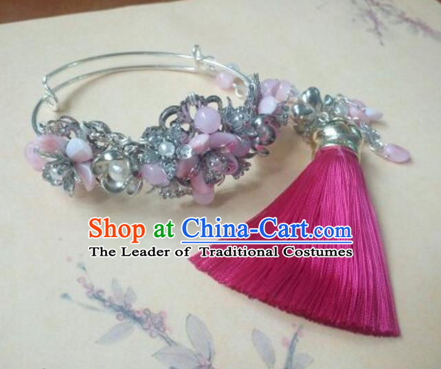 Traditional Handmade Chinese Ancient Classical Hanfu Bracelet, Princess Palace Lady Pink Bangle for Women