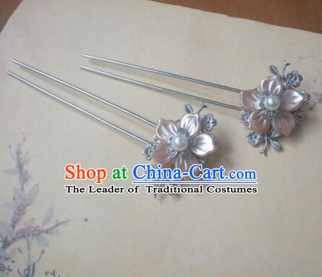 Traditional Handmade Chinese Ancient Classical Hanfu Hair Accessories Pink Wintersweet Hairpins, Princess Headpiece Step Shake Hair Fascinators for Women