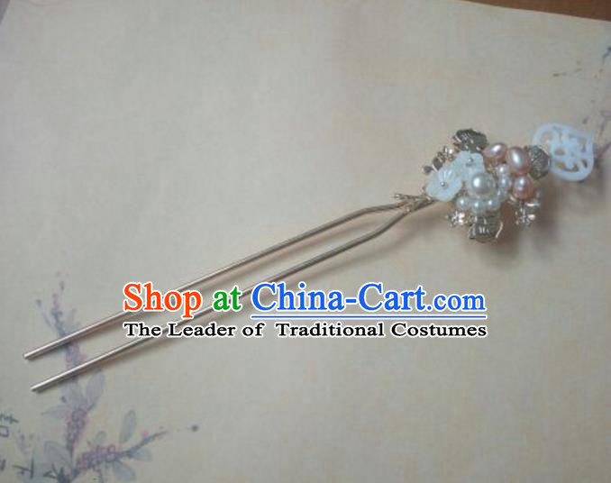 Traditional Handmade Chinese Ancient Classical Hanfu Hair Accessories Pink Pearl Hairpins, Princess Headpiece Step Shake Hair Fascinators for Women