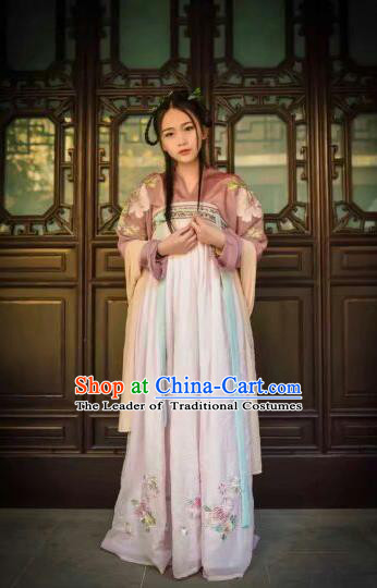 Traditional Ancient Chinese Imperial Princess Costume, Elegant Hanfu Clothing Chinese Tang Dynasty Palace Lady Embroidered Clothing for Women